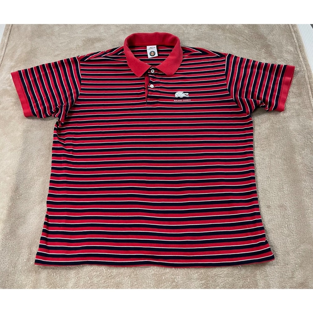 Lacoste Roland Garros polo‎ Shirt Mens size 6 Striped Red Size 6 Cotton